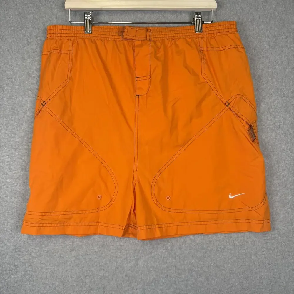 Nike Mens Swim Trunks XL Orange Elastic Drawstring Waist Pockets Mesh Lined